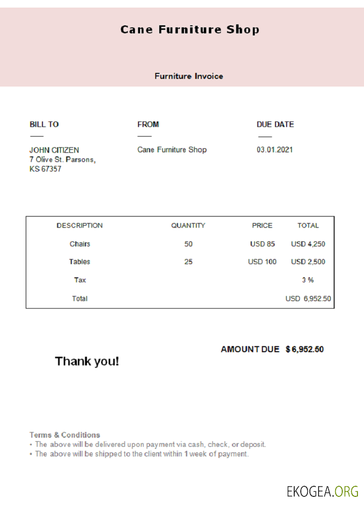 Facture du magasin de meubles en canne aux États , Unis